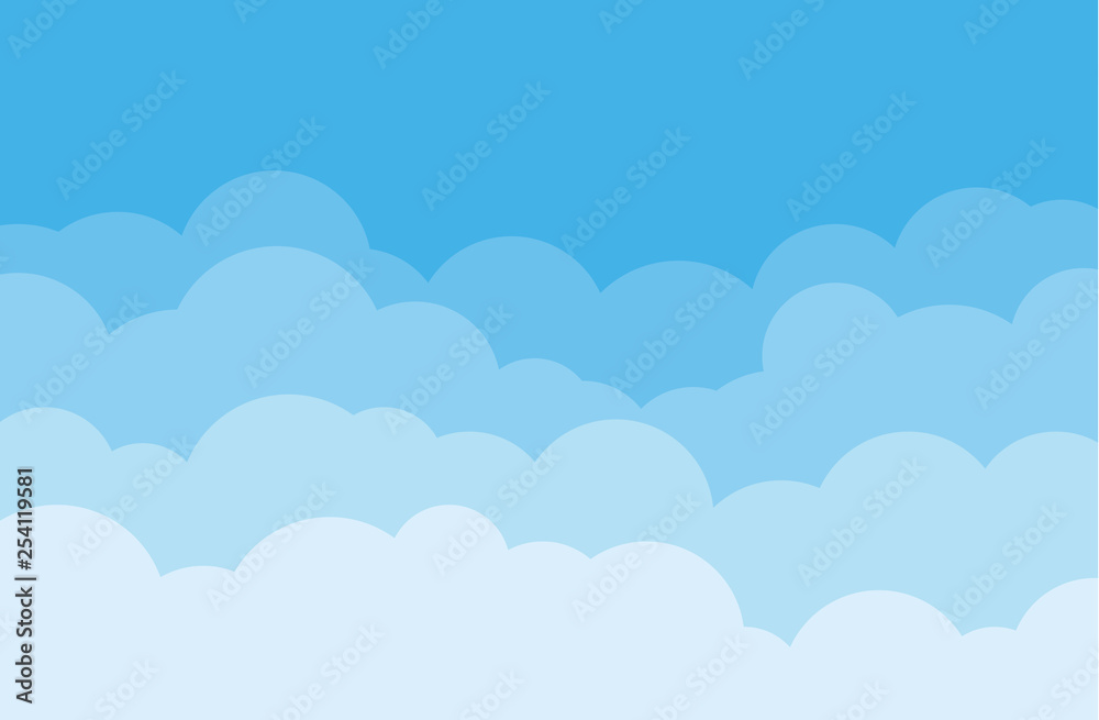 Sky and clouds vector cloudy cartoon isolated on blue background