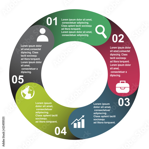 5 steps vector element in five colors with labels, infographic diagram. Business concept of 5 steps or options with empty