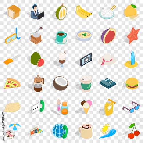 Breakfast icons set. Isometric style of 36 breakfast vector icons for web for any design
