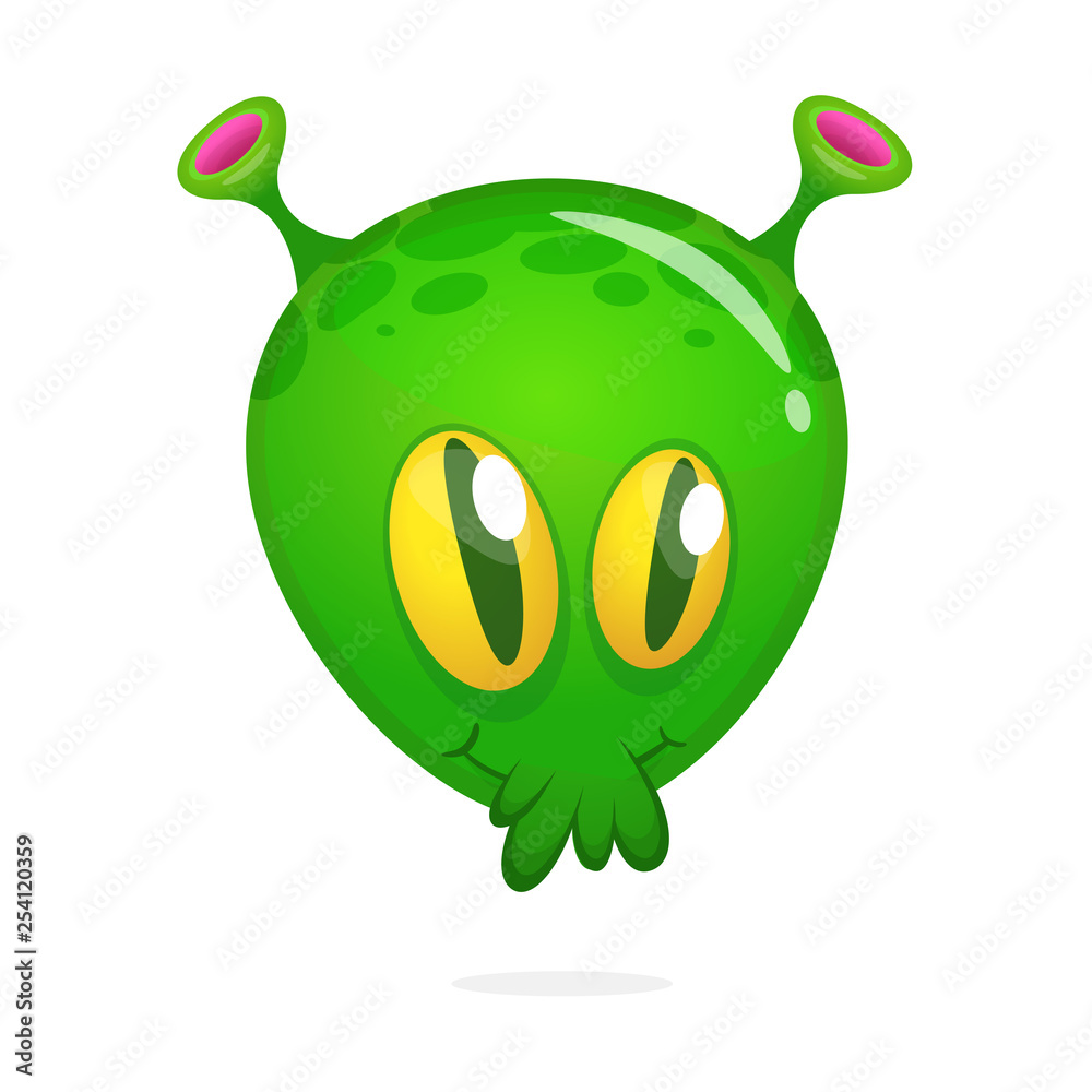 Funny happy cartoon alien. Green vector alien character with one eye