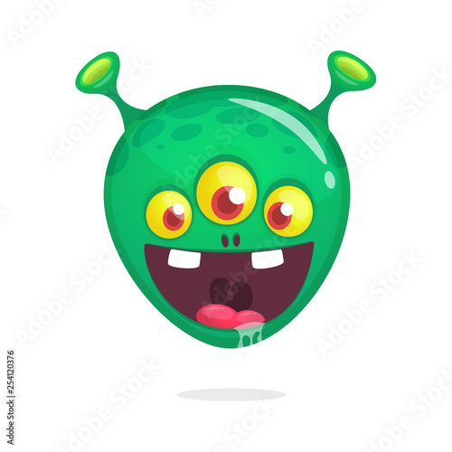Cartoon alien icon with three eyes. Vector illustration