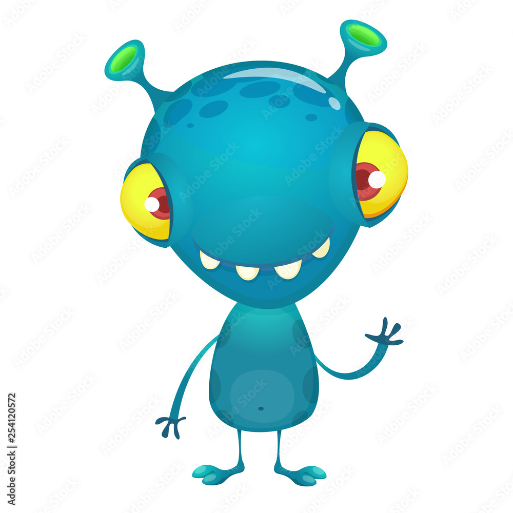 Cute littlel monster with big eyes. Cartoon vector alien character Cute littlel monster with big eyes. Cartoon vector alien character