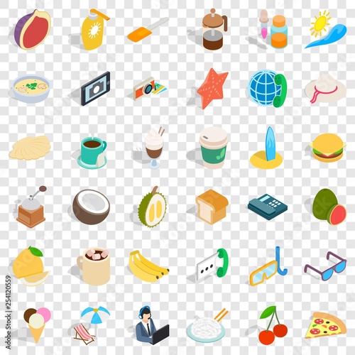 Good breakfast icons set. Isometric style of 36 good breakfast vector icons for web for any design