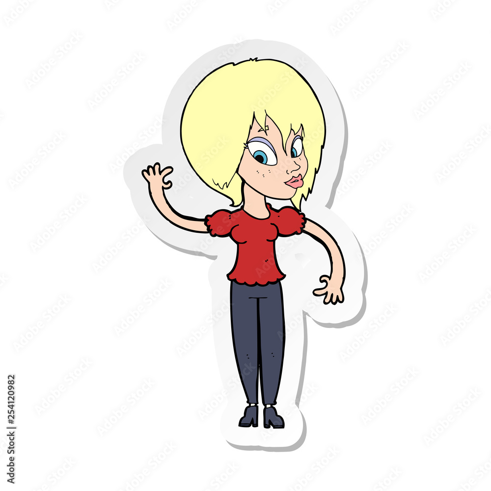 sticker of a cartoon woman waving sticker of a cartoon woman waving