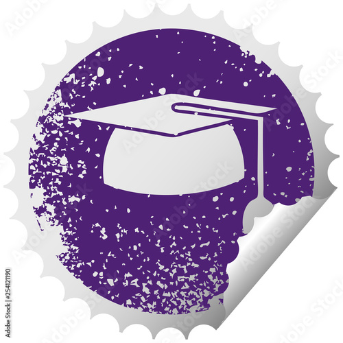 distressed circular peeling sticker symbol graduation hat