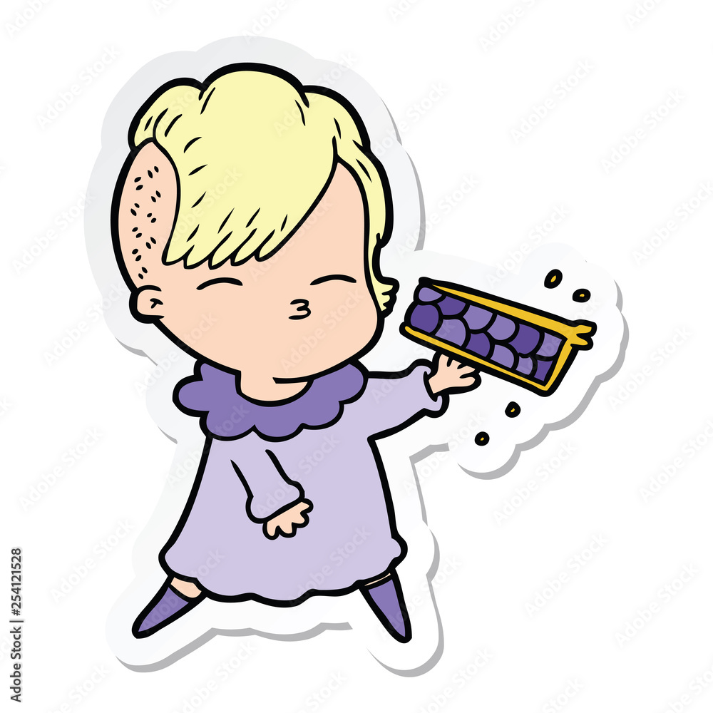 sticker of a cartoon girl with pie sticker of a cartoon girl with pie
