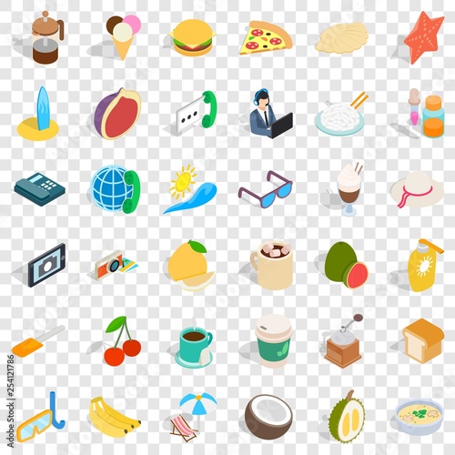 Good food icons set. Isometric style of 36 good food vector icons for web for any design