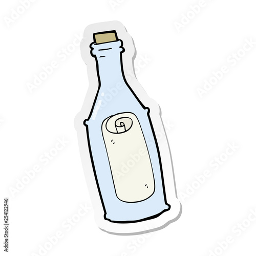 sticker of a cartoon message in bottle