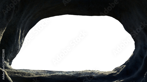 cave entrance, mysterious den opening in bright light, isolated on white background