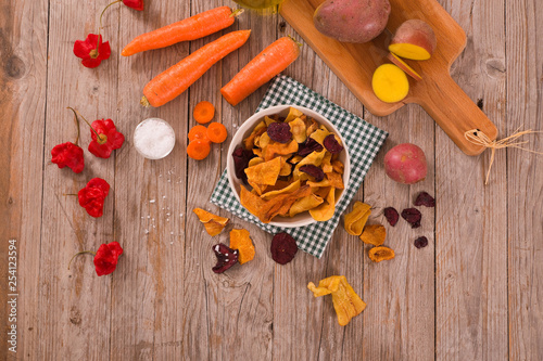 Mixed vegetable crisps. photo