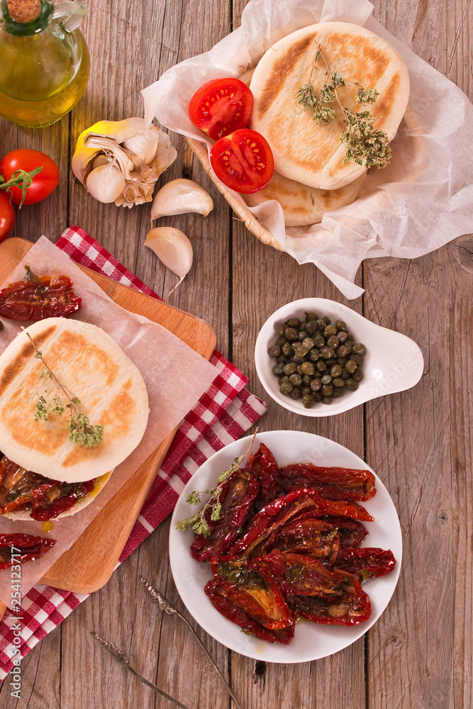 Tigella bread with sun-dried tomatoes. Tigella bread with sun-dried tomatoes.