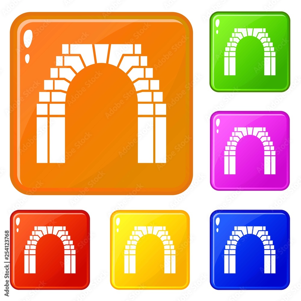 Fototapeta premium Brick arch icons set collection vector 6 color isolated on white background