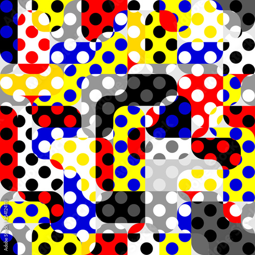 Classic polka dot pattern in a patchwork collage style.