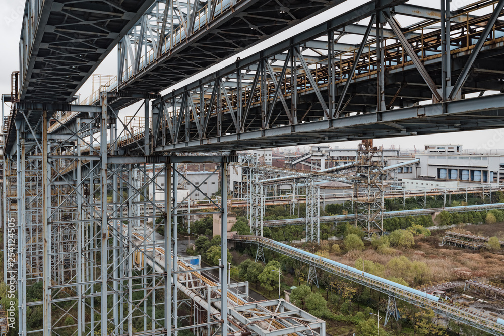 Steel framework at abandoned factory