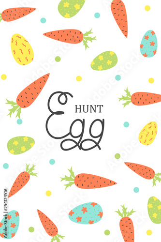 Fototapeta Naklejka Na Ścianę i Meble -  Cute vector Easter card. Easter eggs, spring holiday. Greeting card. Egg hunt