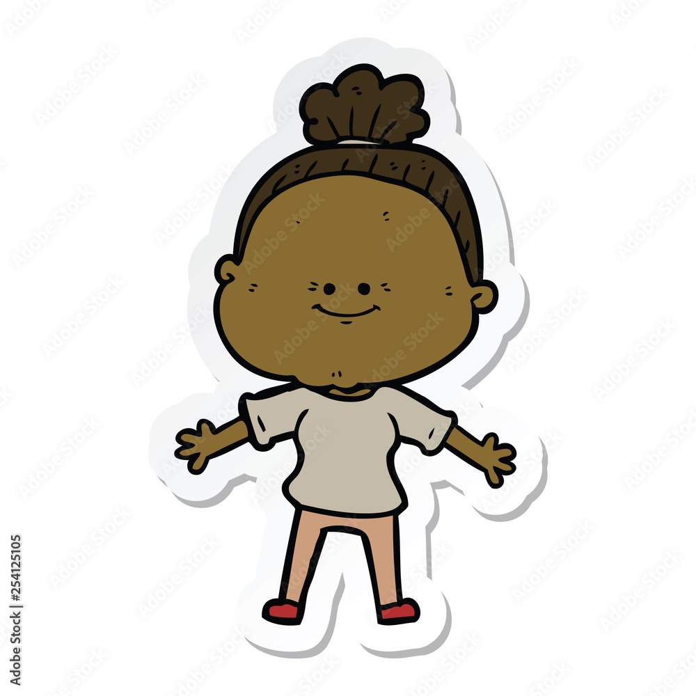 sticker of a cartoon happy old woman sticker of a cartoon happy old woman