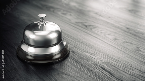 Service, hotel concept. Silver reception bell - 3d illustration