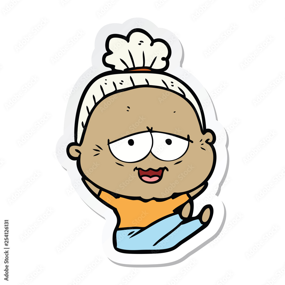 sticker of a cartoon happy old lady sticker of a cartoon happy old lady