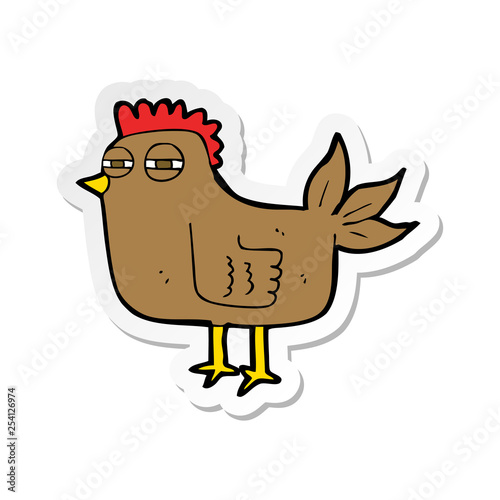 sticker of a cartoon sly hen