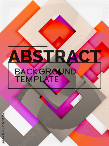 Color square composition with text. Geometric abstract background