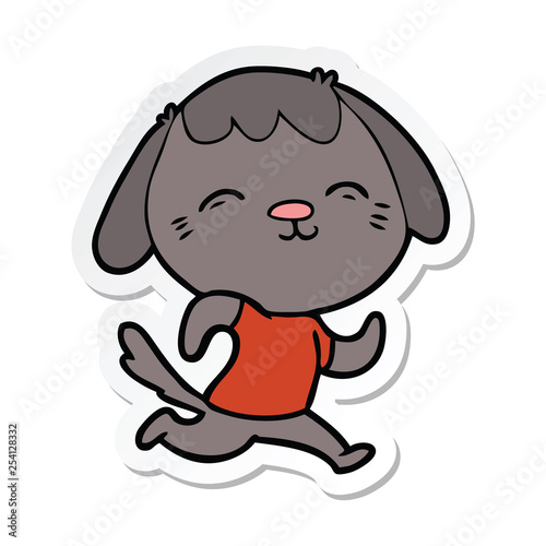 sticker of a happy cartoon dog running