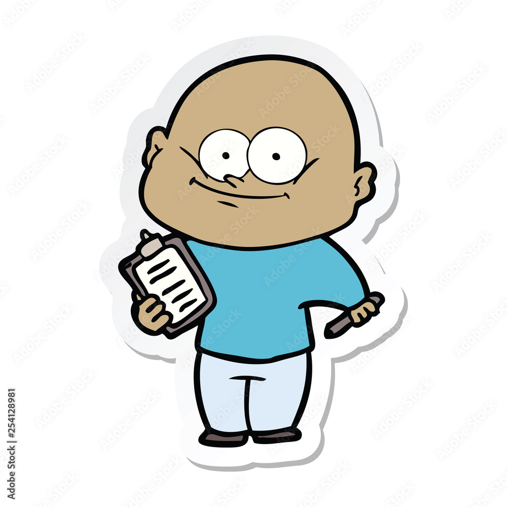 sticker of a cartoon bald man staring sticker of a cartoon bald man staring