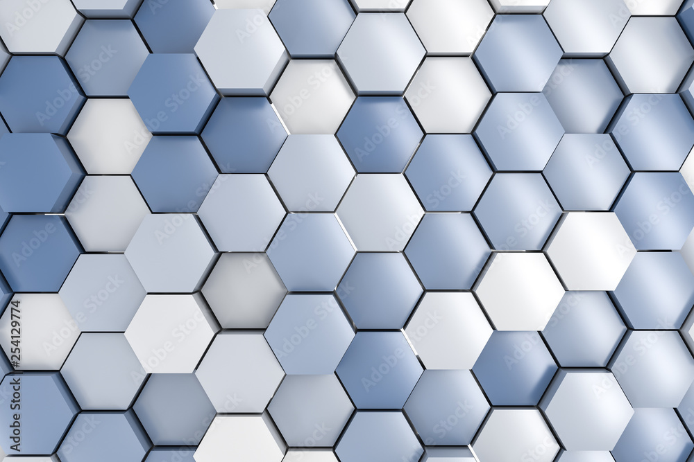 3d rendering, blue hexagon pillar 3d rendering, blue hexagon pillar