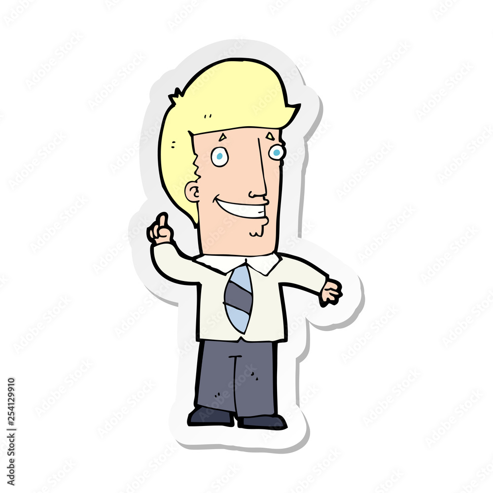 sticker of a cartoon office man with idea sticker of a cartoon office man with idea