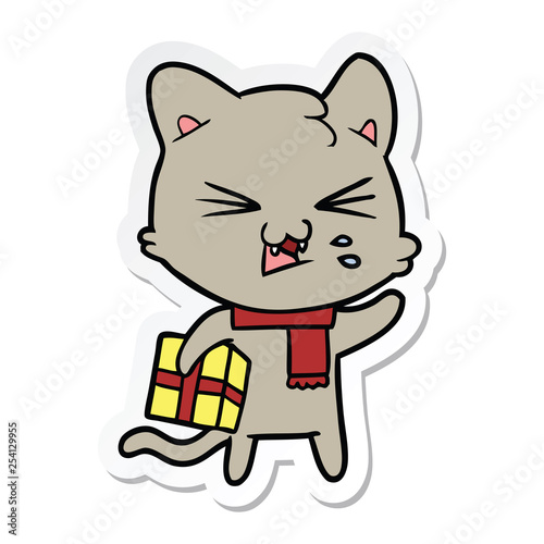 sticker of a cartoon hissing cat