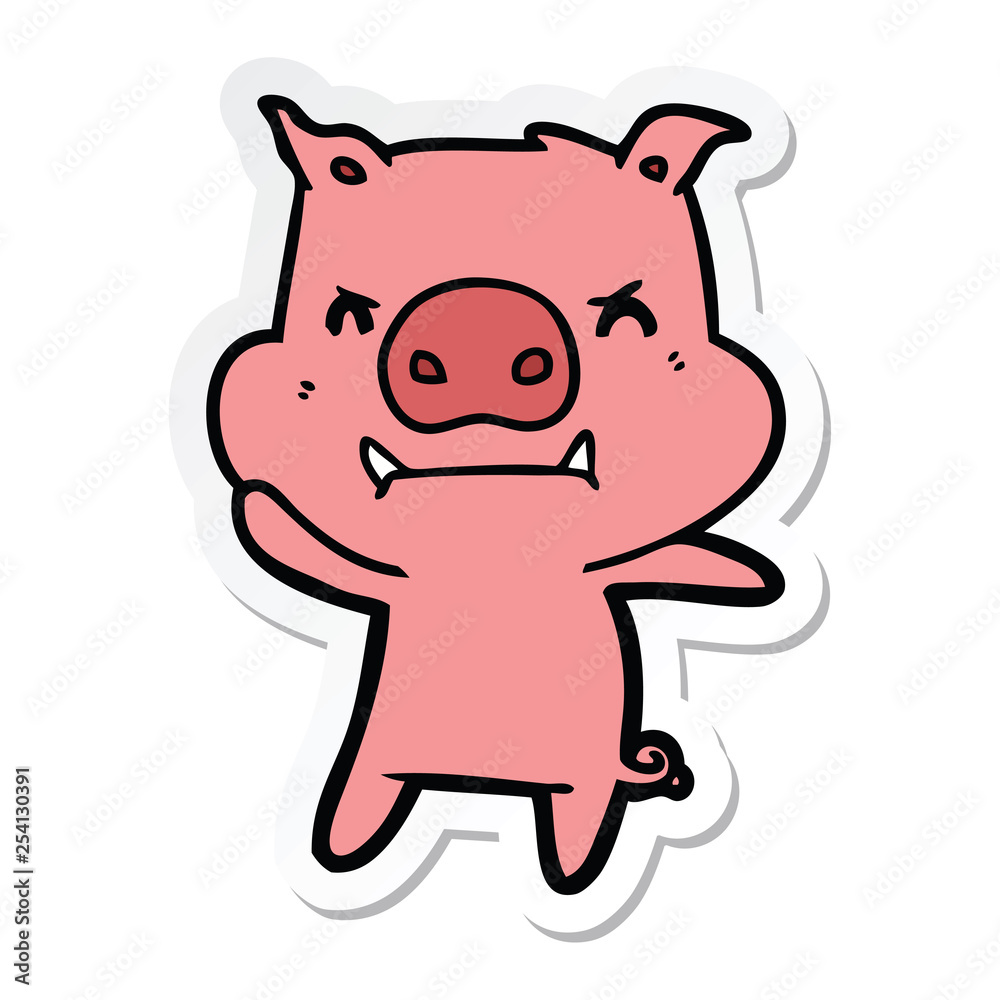 sticker of a angry cartoon pig sticker of a angry cartoon pig