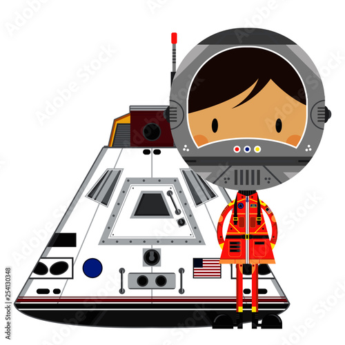 Cute Cartoon Astronaut with Space Capsule