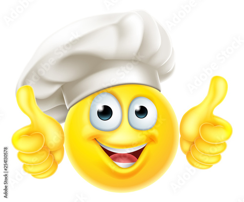 An Emoji Chef Cook Cartoon character giving a double thumbs up