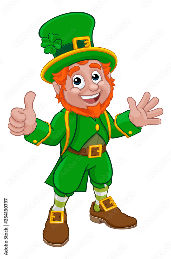 A Leprechaun St Patricks Day Irish cartoon character doing a thumbs up and waving A Leprechaun St Patricks Day Irish cartoon character doing a thumbs up and waving