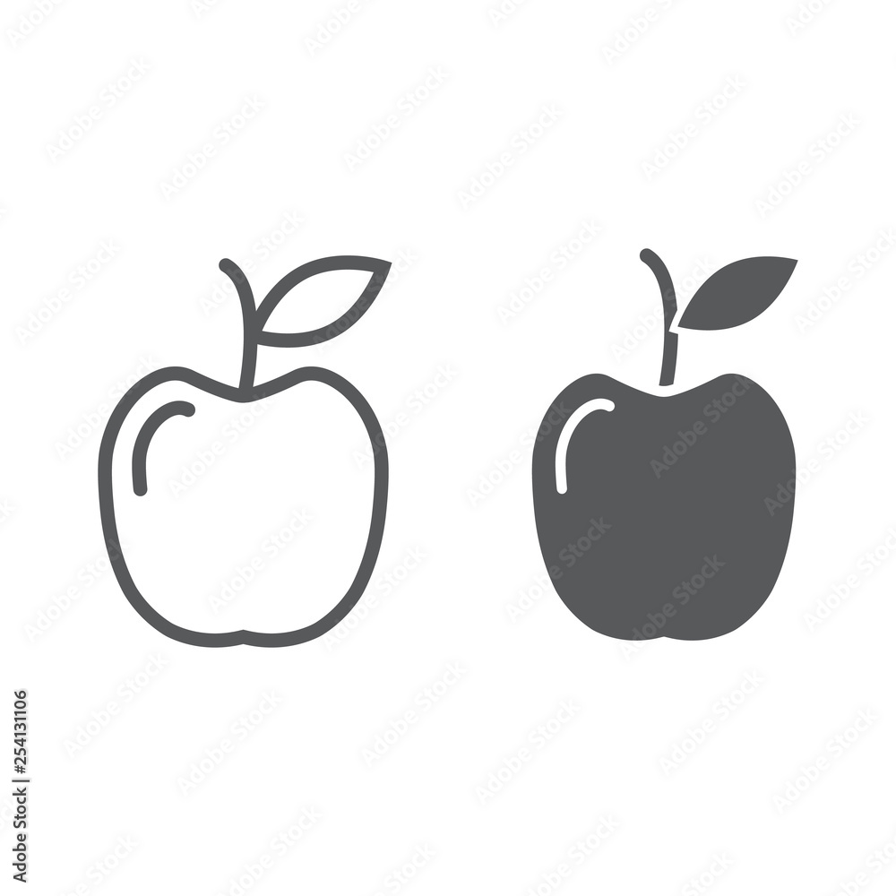 Apple line and glyph icon, food and meal, fruit sign, vector graphics, a linear pattern on a white background. Apple line and glyph icon, food and meal, fruit sign, vector graphics, a linear pattern on a white background.