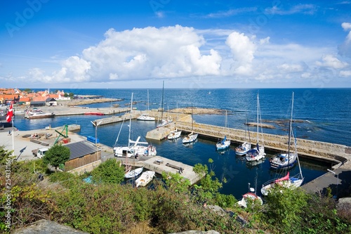 View of fishing boats and y...