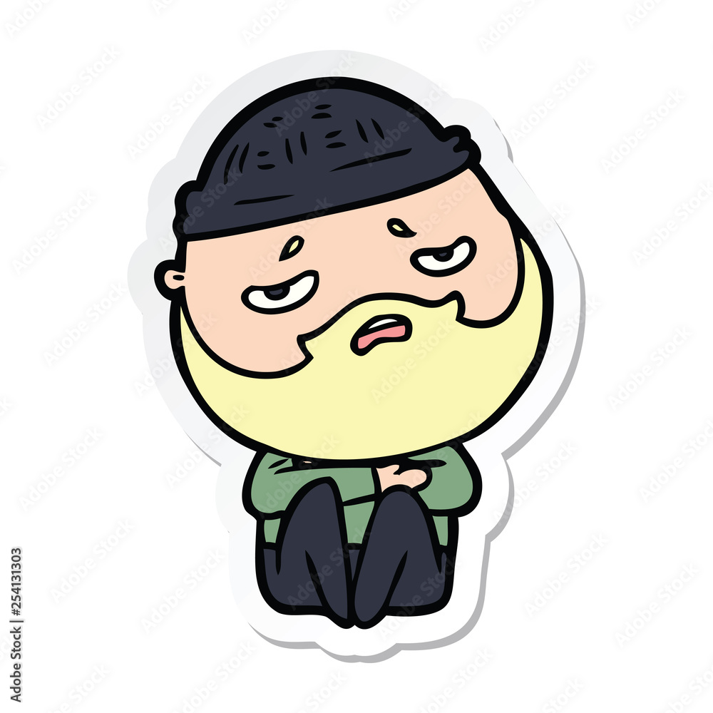 sticker of a cartoon worried man with beard sticker of a cartoon worried man with beard