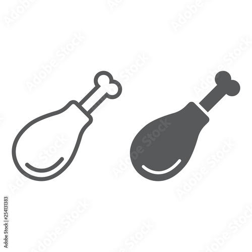 Chicken leg line and glyph icon, food and poultry, turkey leg sign, vector graphics, a linear pattern on a white background.