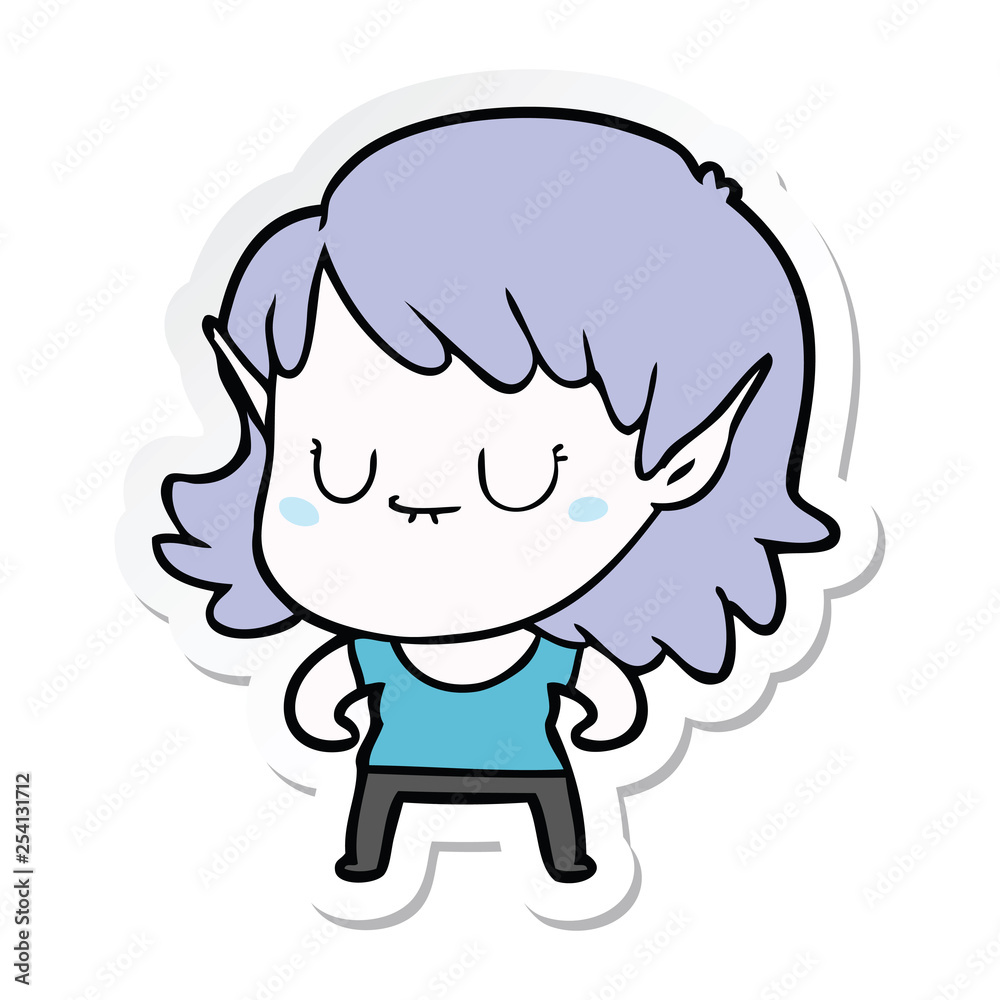sticker of a happy cartoon elf girl sticker of a happy cartoon elf girl