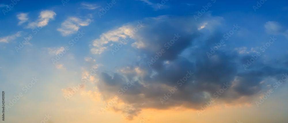 Panorama of dramatic sky with  clouds