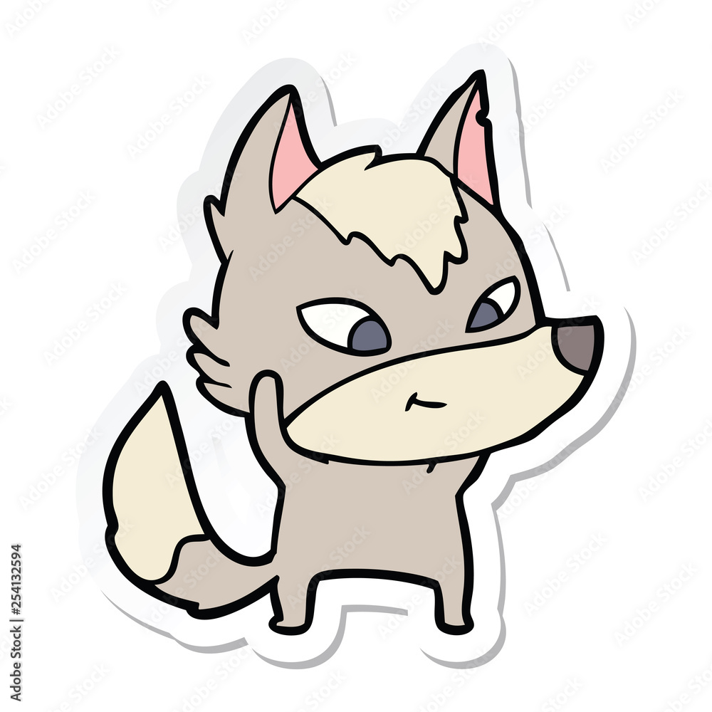 sticker of a friendly cartoon wolf sticker of a friendly cartoon wolf