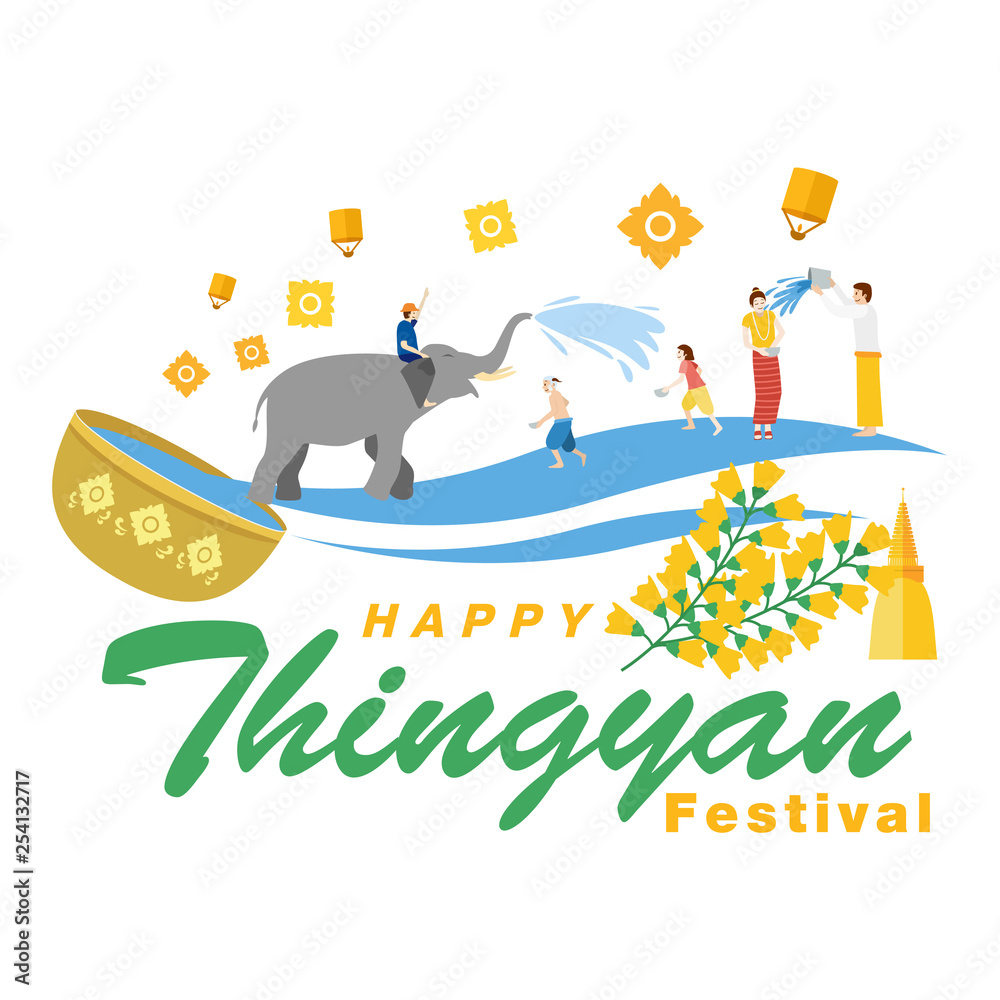 Thingyan, Burmese New Year Festival, Water Festival in Burma, Vector ...