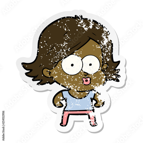 distressed sticker of a cartoon girl pouting