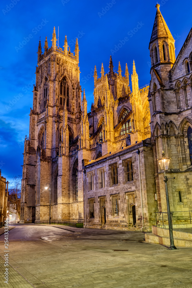 The famous York Minster in England at twilight