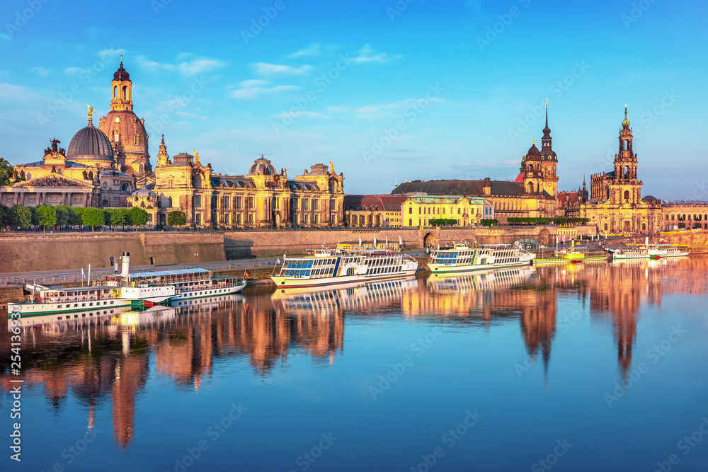 Beautiful Dresden city skyline at Elbe River and Augustus Bridge, Dresden, Saxony, Germany