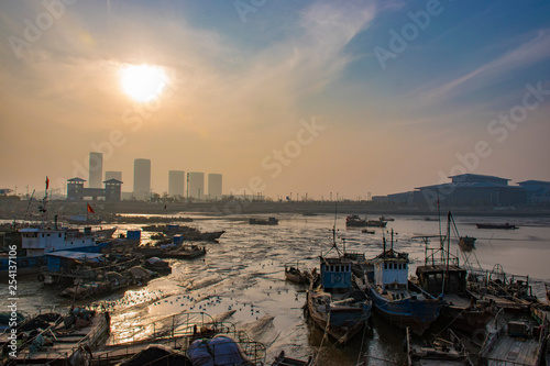 Sunset at the seaside. China. Lianyungang. 