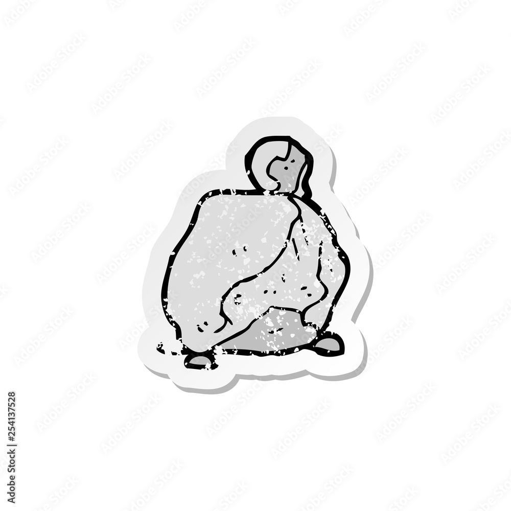 retro distressed sticker of a cartoon rock retro distressed sticker of a cartoon rock
