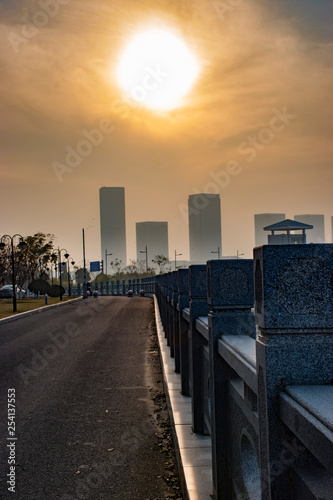 Sunset at the road of chinese city