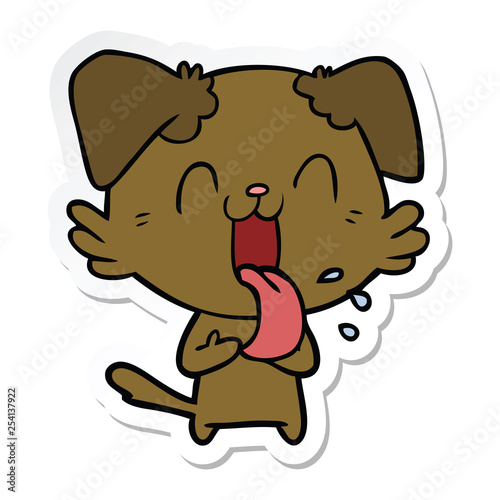 sticker of a cartoon panting dog