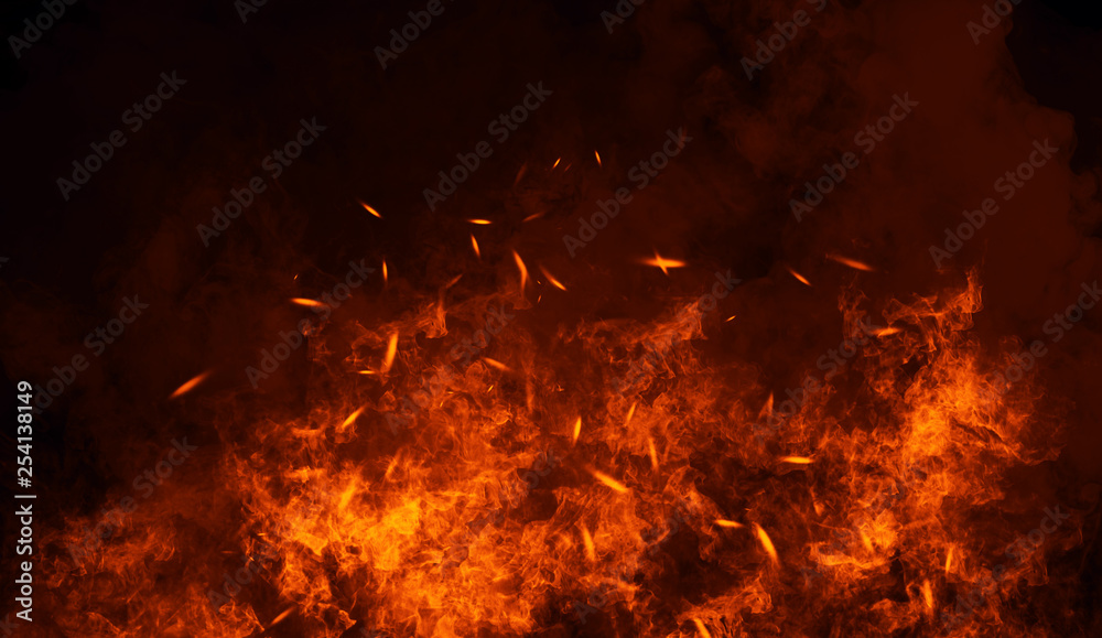 Fire, heat, passion, texture. Fire particles embers background . Design element.