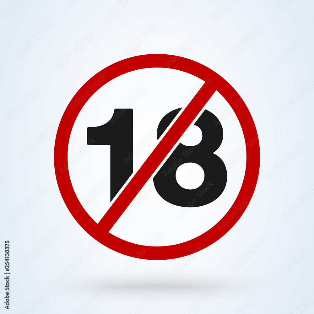 18 plus icon in trendy flat style isolated on background. 18 puls vector red 18 plus icon in trendy flat style isolated on background. 18 puls vector red